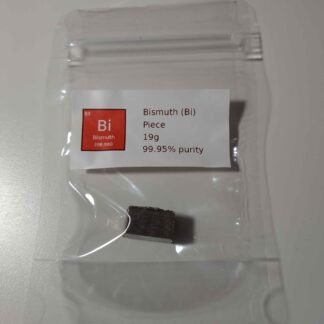 Pure Bismuth Metal Chunks, purity of 99.95%.  Labeled bags, 10g+