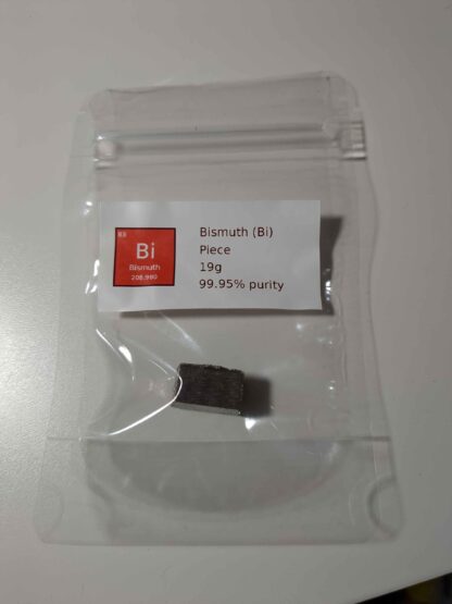 Pure Bismuth Metal Chunks, purity of 99.95%.  Labeled bags, 10g+