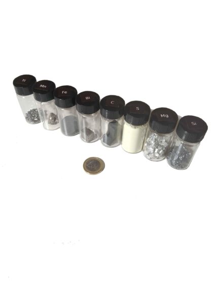 Periodic Elements Set - 8 Samples: Si, Mg, Mn, S, Bi, Fe, Ti, C