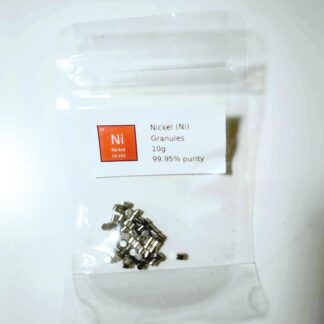 Pure nickel, element 28, purity of 99.95%. Labeled bags, 10g+
